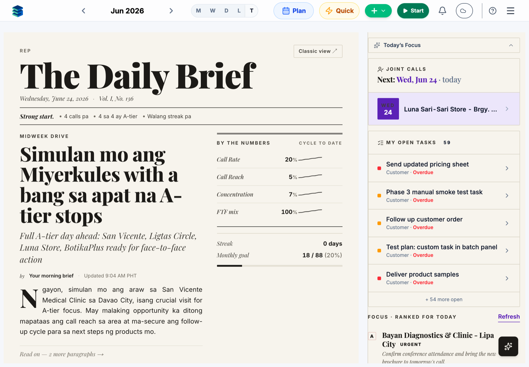The Daily Brief on a tablet in landscape